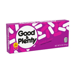 Good & Plenty caja abierta mostrando caramelos listos para servir