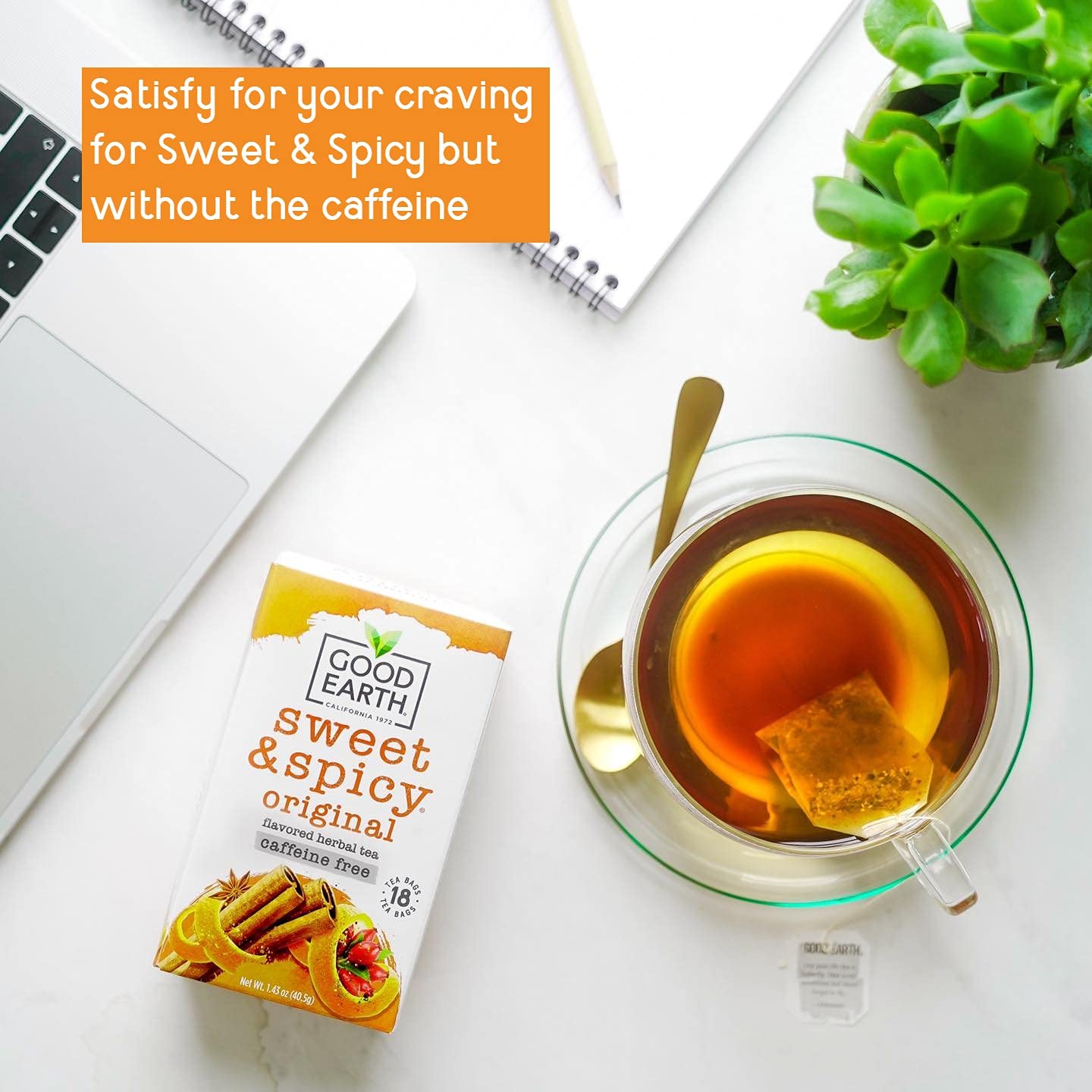 Good Earth Tea Co. detalle de las hierbas y especias que realzan el sabor natural