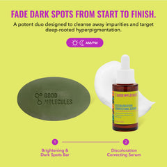 Good Molecules sérum de discoloración 30ml con etiqueta visible y absorción ligera