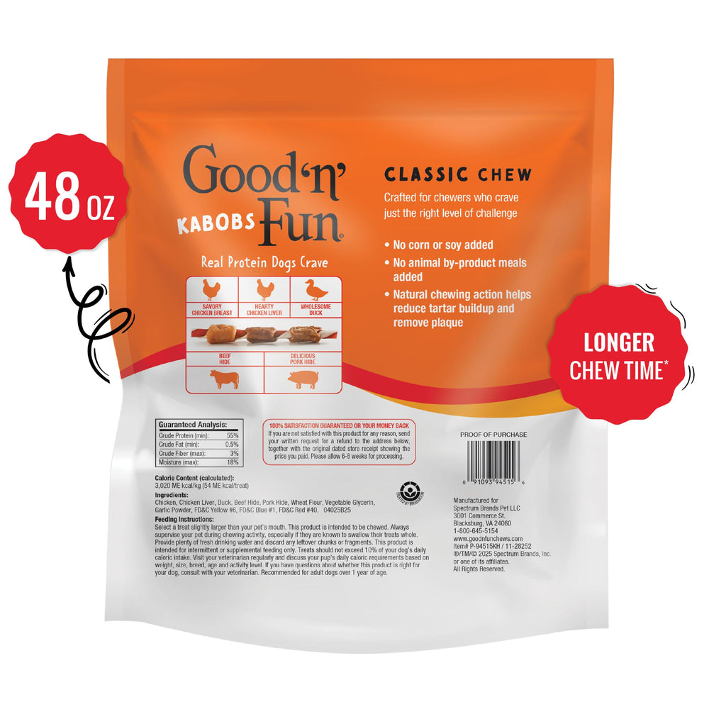 Good 'n' Fun varias kabobs sobre mesa, ideal para comprar en cantidad