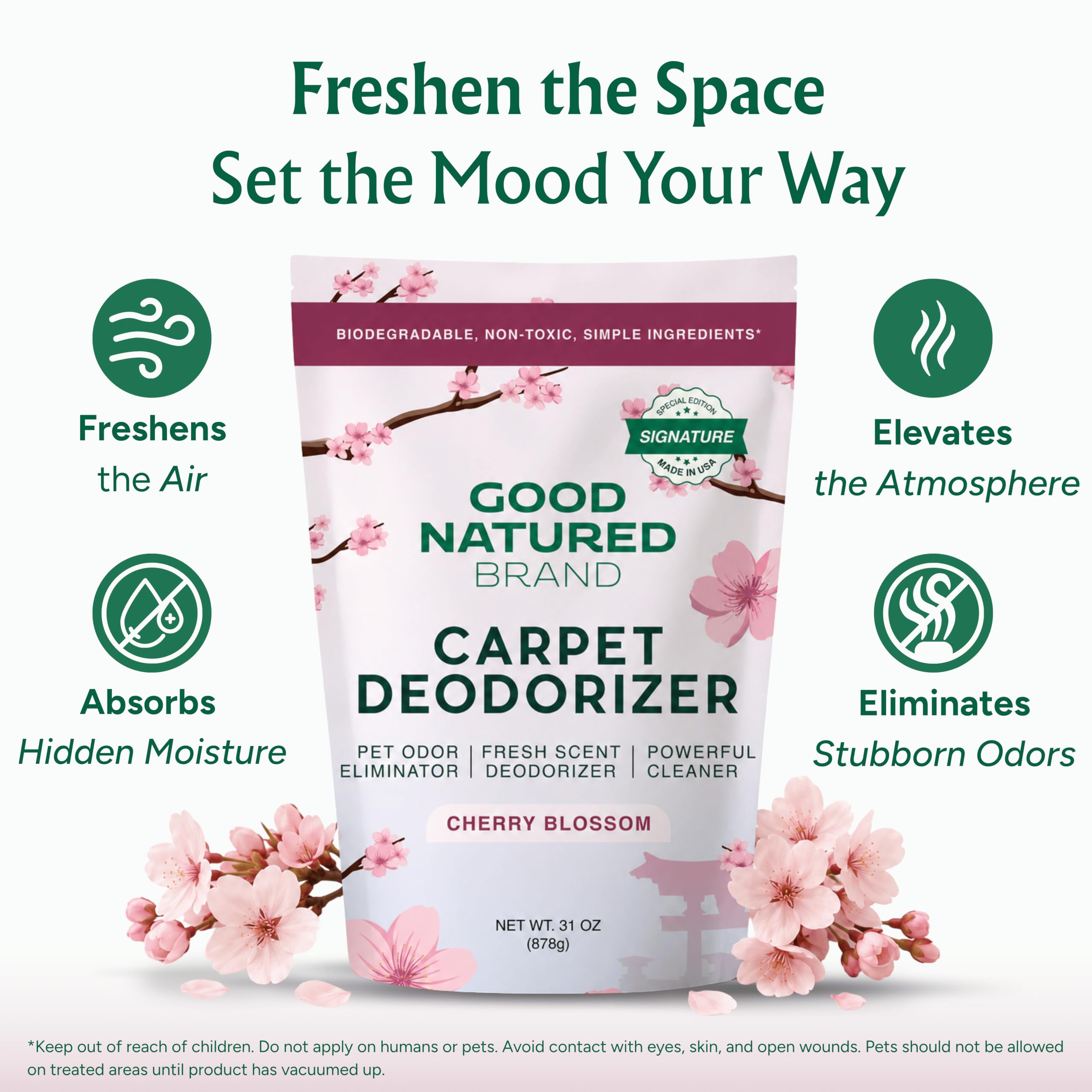 Good Natured Brand etiqueta y texto del producto resaltando limpieza y fragancia