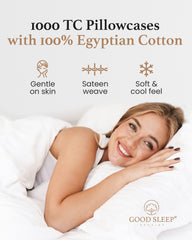 Good Sleep Bedding funda colocada en almohada sobre cama, ajuste ceñido
