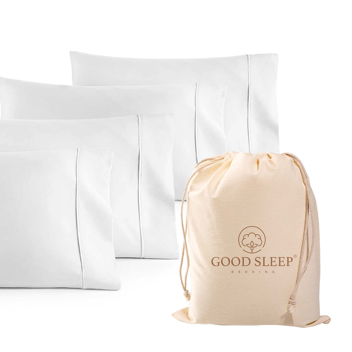 Good Sleep Bedding vista frontal del juego de 4 fundas, acabado lujoso