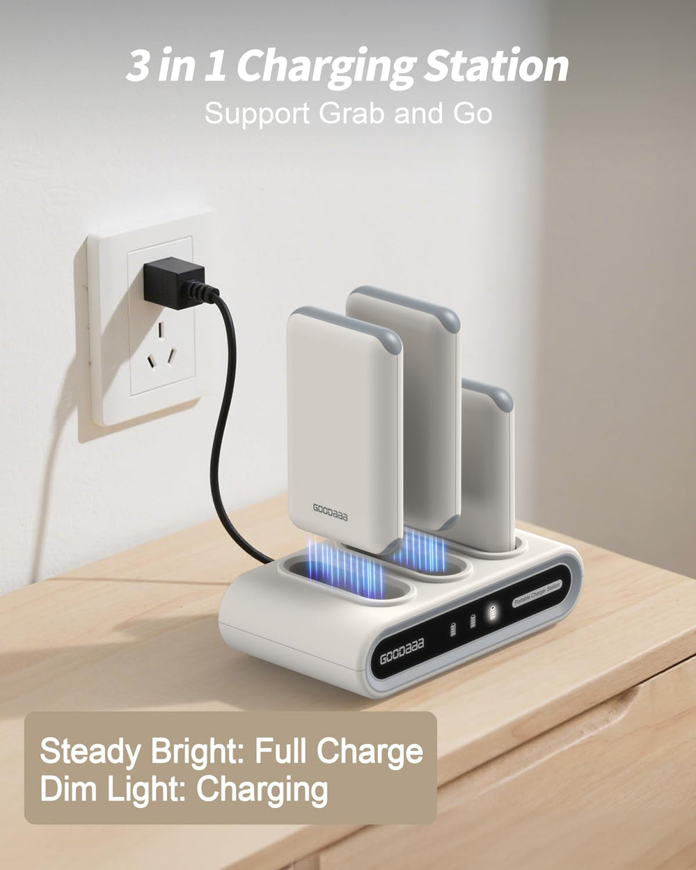 GOODaaa power bank en mano para mostrar tamaño compacto y portabilidad