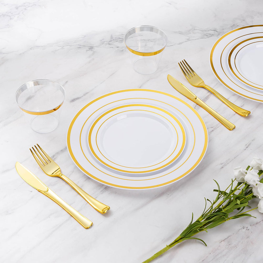 Goodluck detalle del borde dorado del plato principal, aspecto elegante