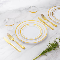 Goodluck detalle del borde dorado del plato principal, aspecto elegante
