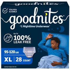 GoodNites frente del paquete XL muestra protección nocturna visual