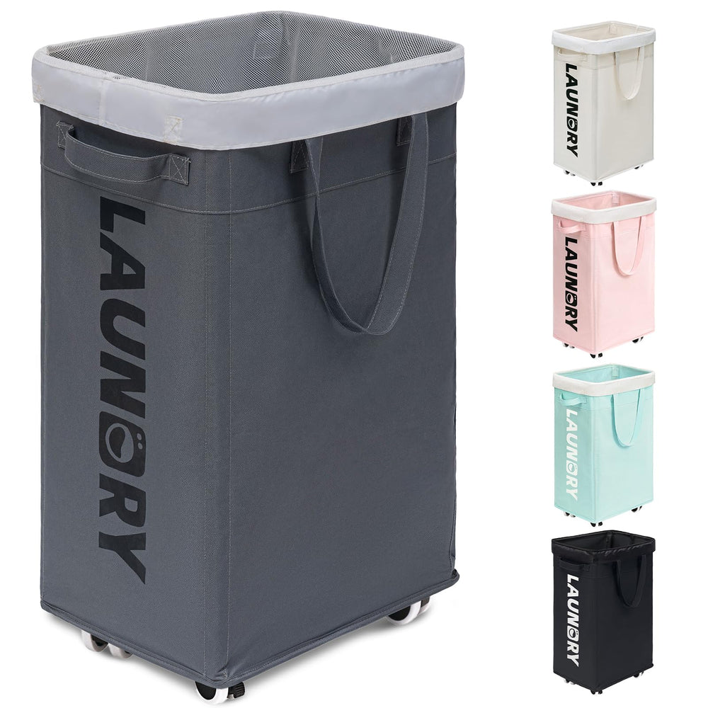 Goodpick front view of laundry basket shows roomy capacity and easy rolling