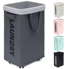 Goodpick front view of laundry basket shows roomy capacity and easy rolling