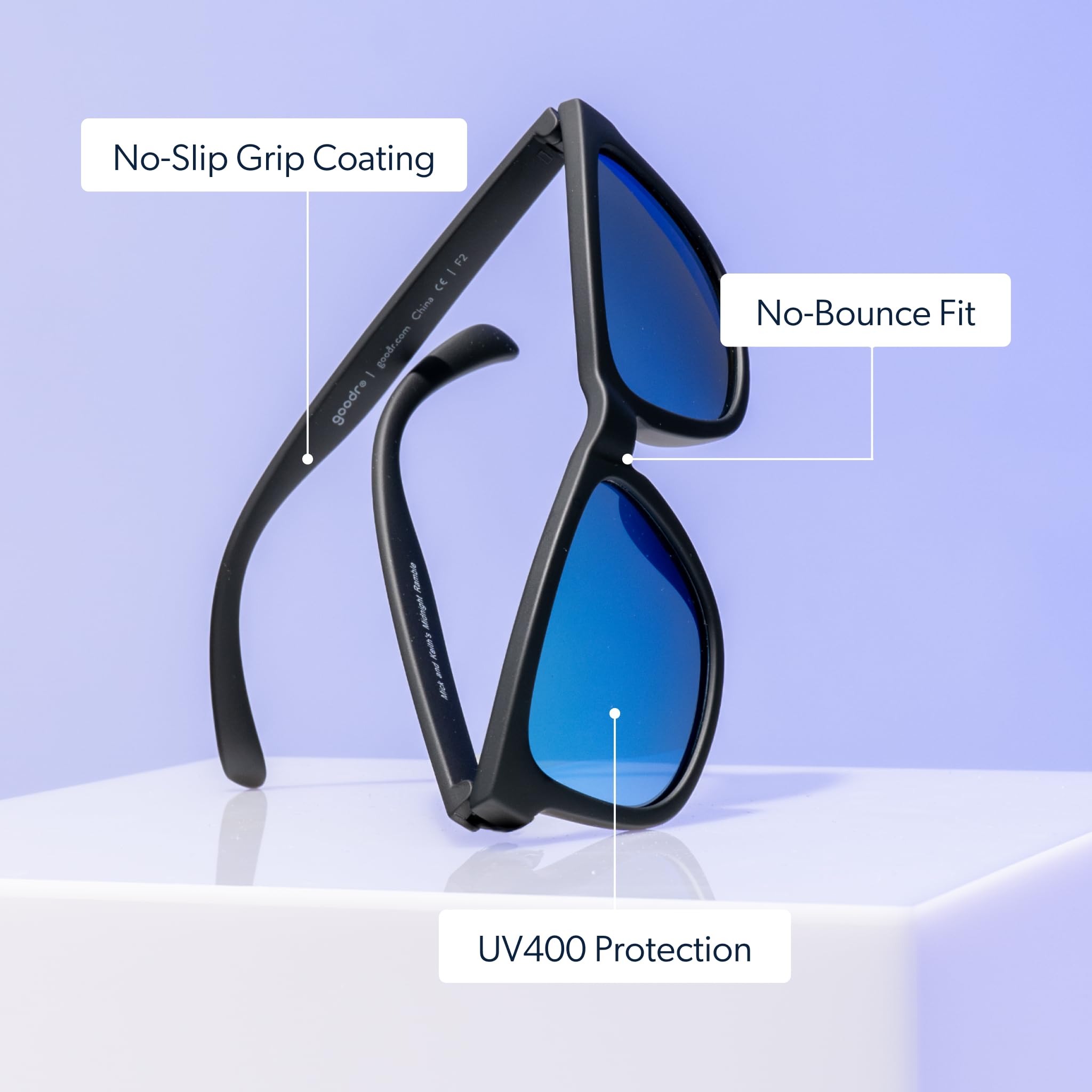 goodr gafas en uso por corredor para salida sin rebotes