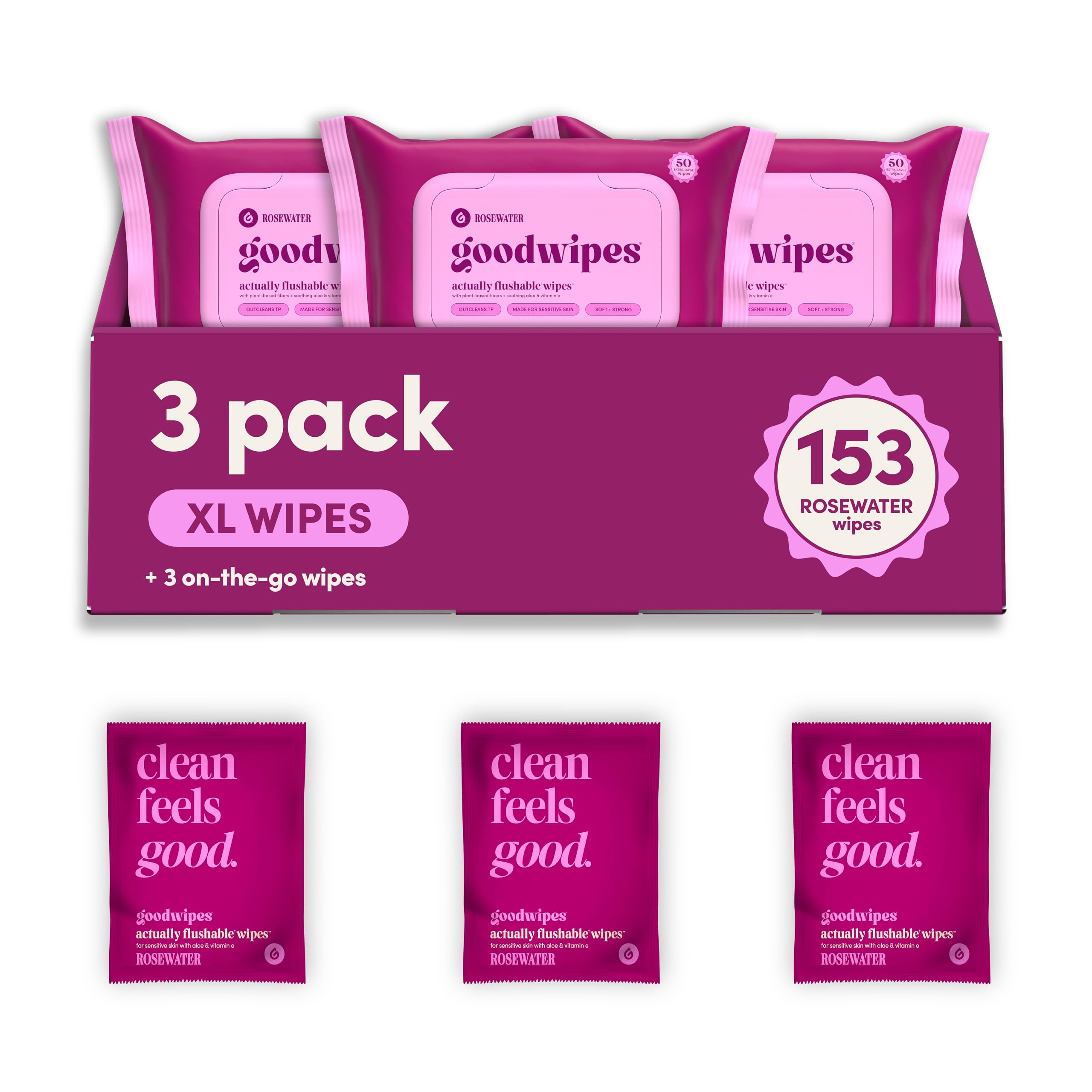goodwipes frente del paquete para uso doméstico, garantía de tamaño y conveniencia