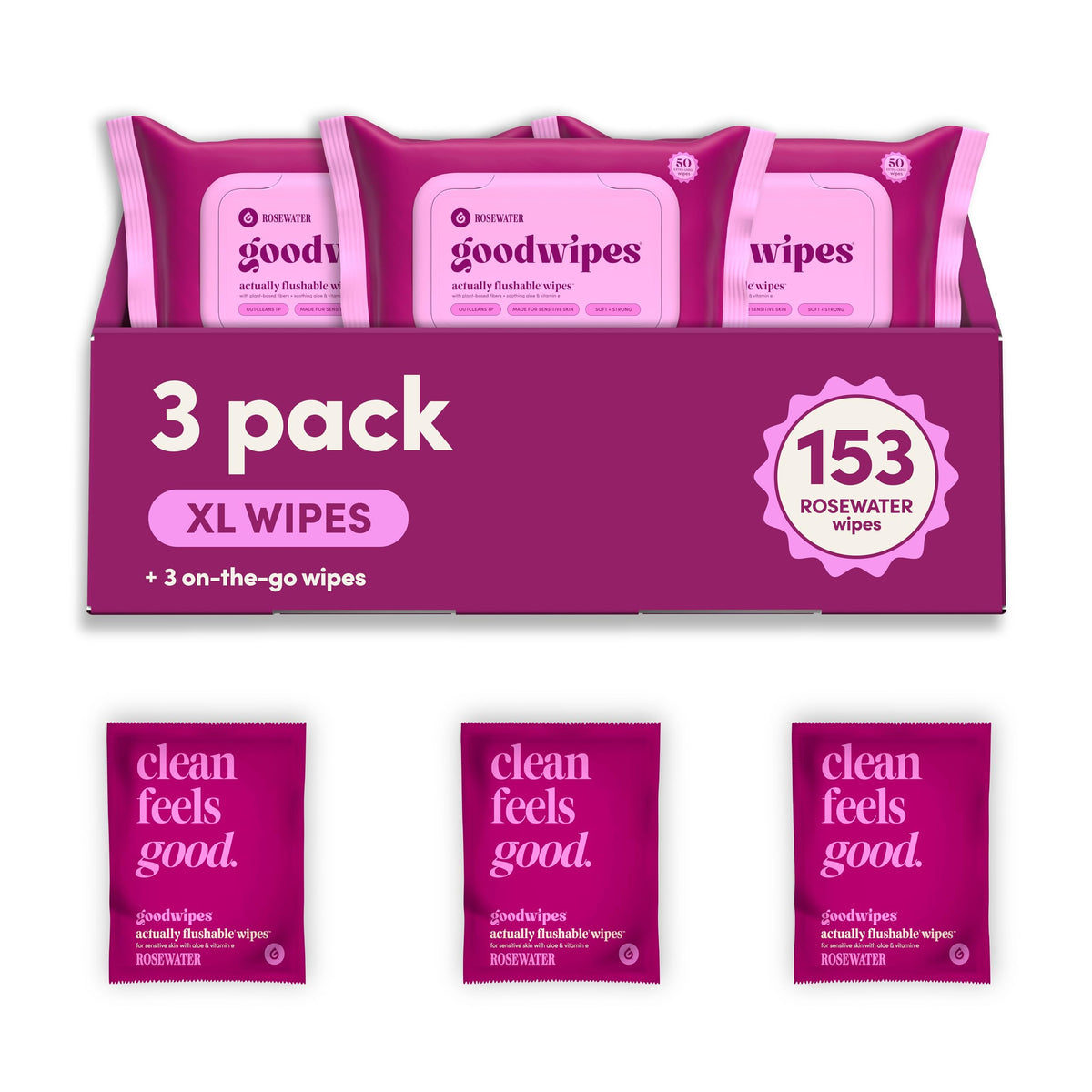 goodwipes frente del paquete para uso doméstico, garantía de tamaño y conveniencia