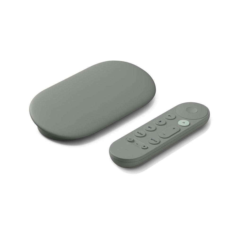 Google TV Streamer frontal en color Hazel mostrando diseño compacto y fácil instalación