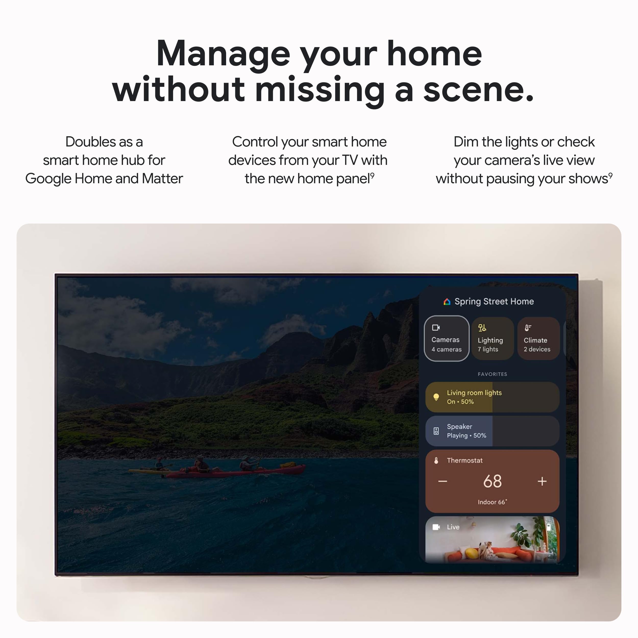 Pantalla de inicio de Google TV Streamer mostrando recomendaciones personalizadas y apps