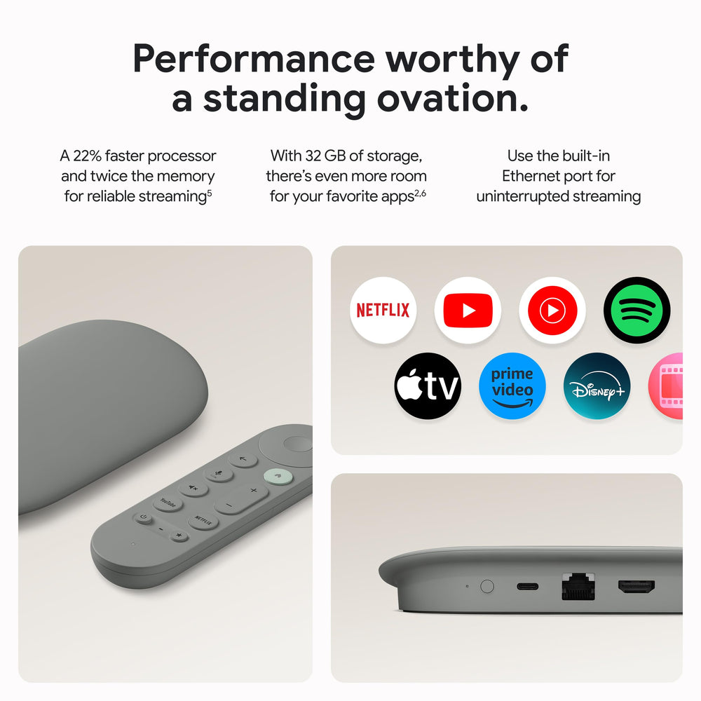Detalle de la carcasa del Google TV Streamer mostrando acabado y ventilación resistente