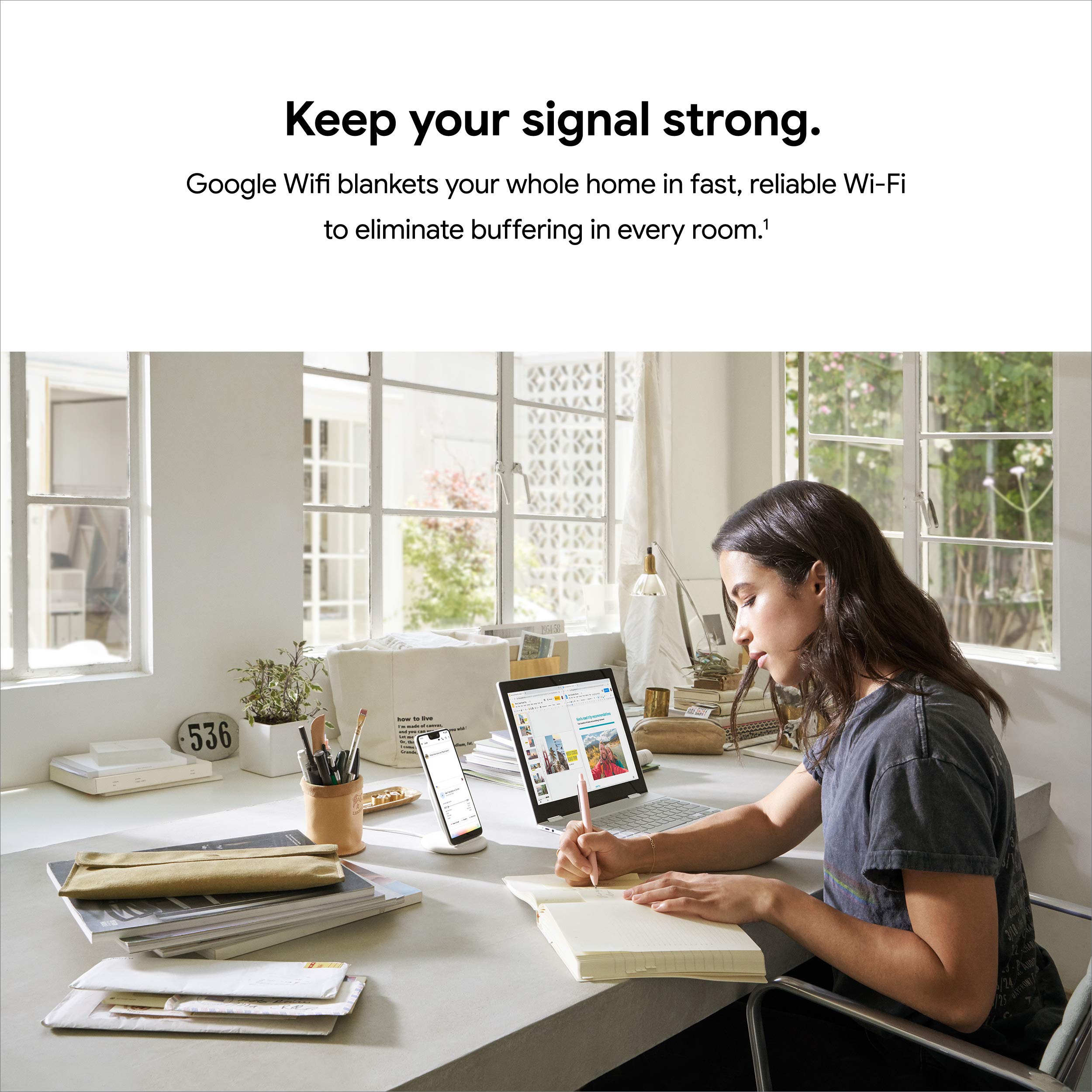 Google Wifi detalle lateral de carcasa Google que facilita la ventilación