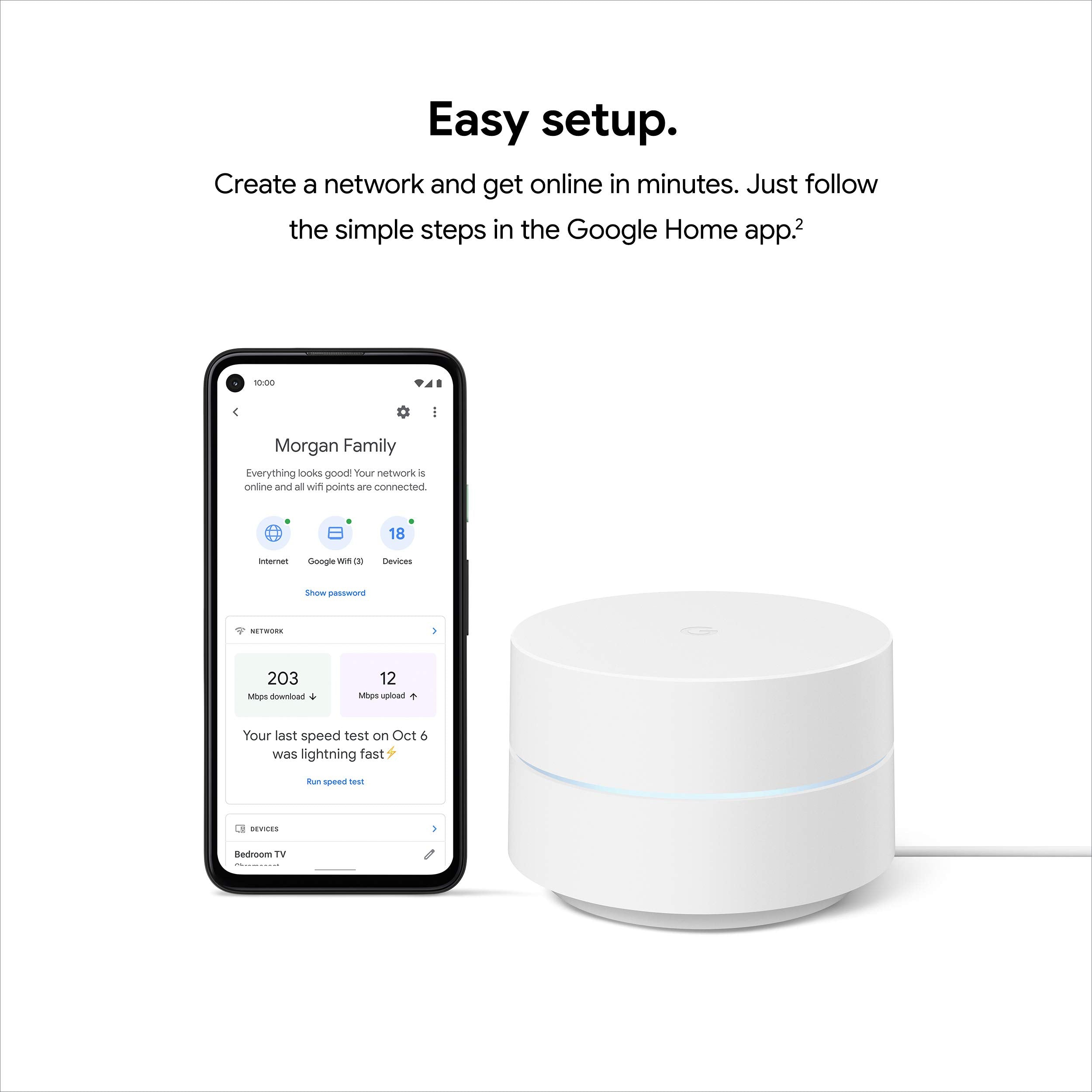 Google Wifi junto a un portátil demostrando señal estable en streaming