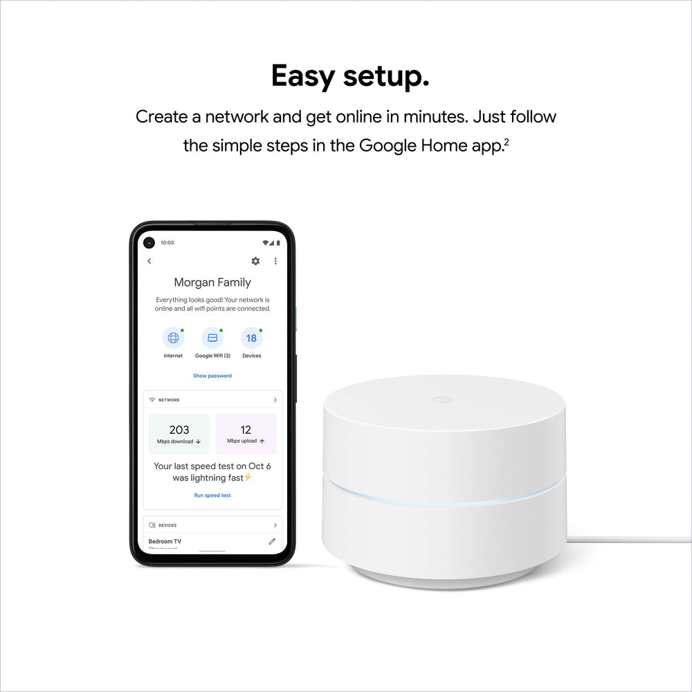 Google Wifi junto a un portátil demostrando señal estable en streaming