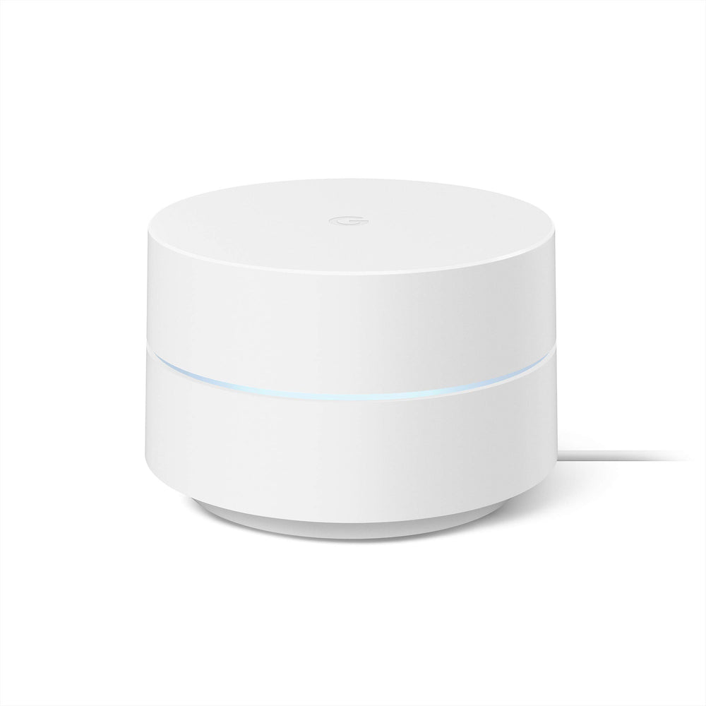 Google Wifi vista frontal mostrando diseño compacto y conectividad fiable