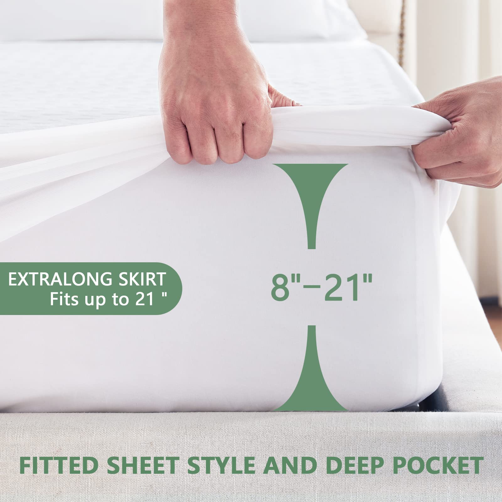 GOPOONY protector en uso sobre cama King, mantiene limpieza y confort