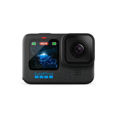 GoPro HERO12 Black frontal mostrando cuerpo compacto y controles, ideal para aventura
