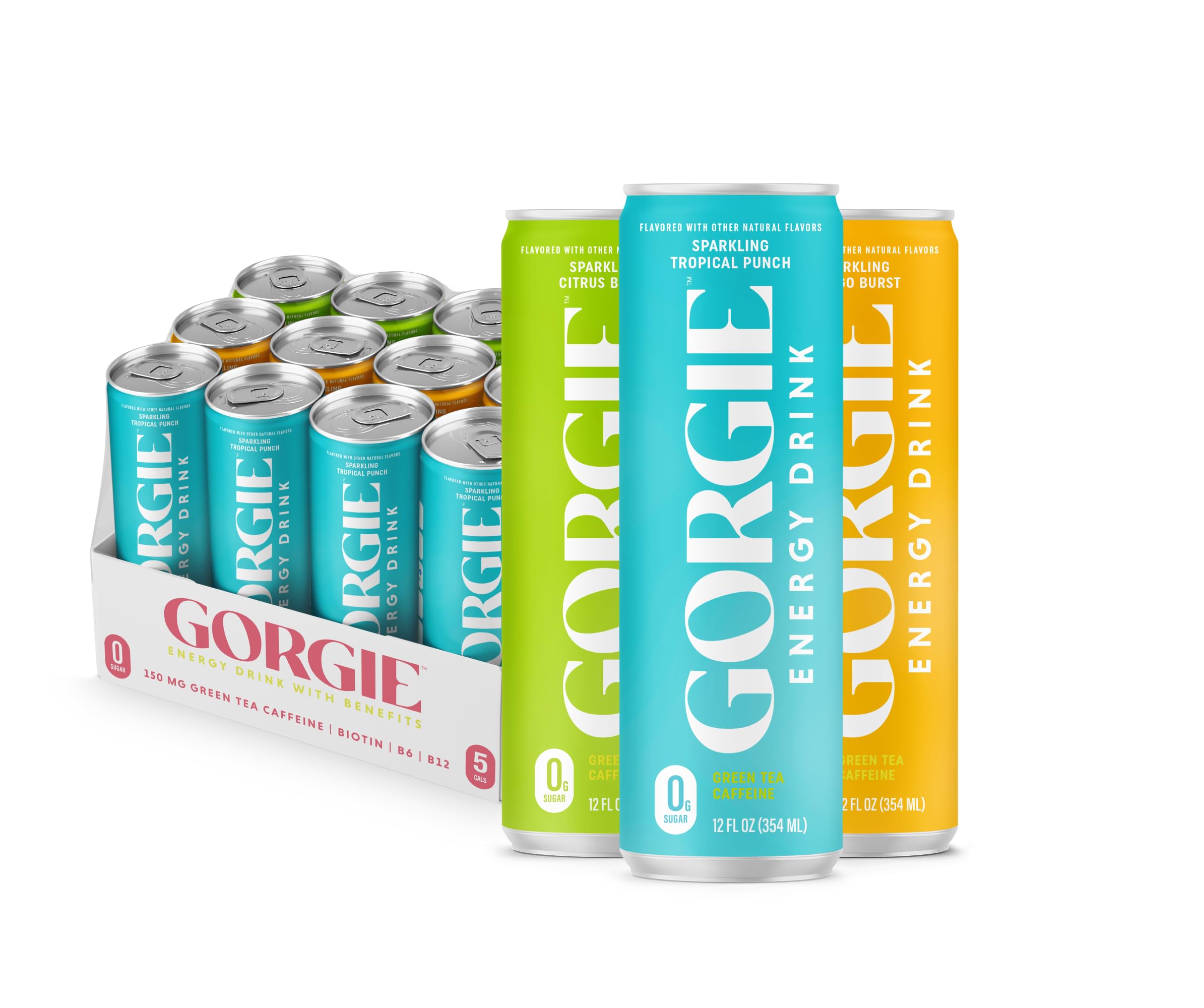 GORGIE packaging frontal mostrando caja de 12 latas y conveniencia
