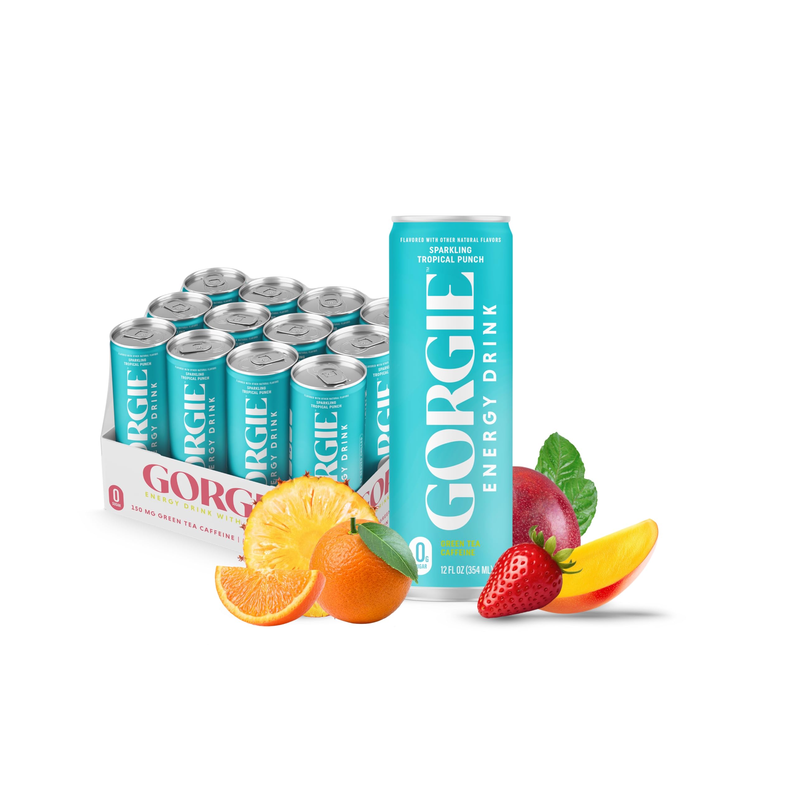 GORGIE lata frontal mostrando diseño y sabor tropical para refrescar