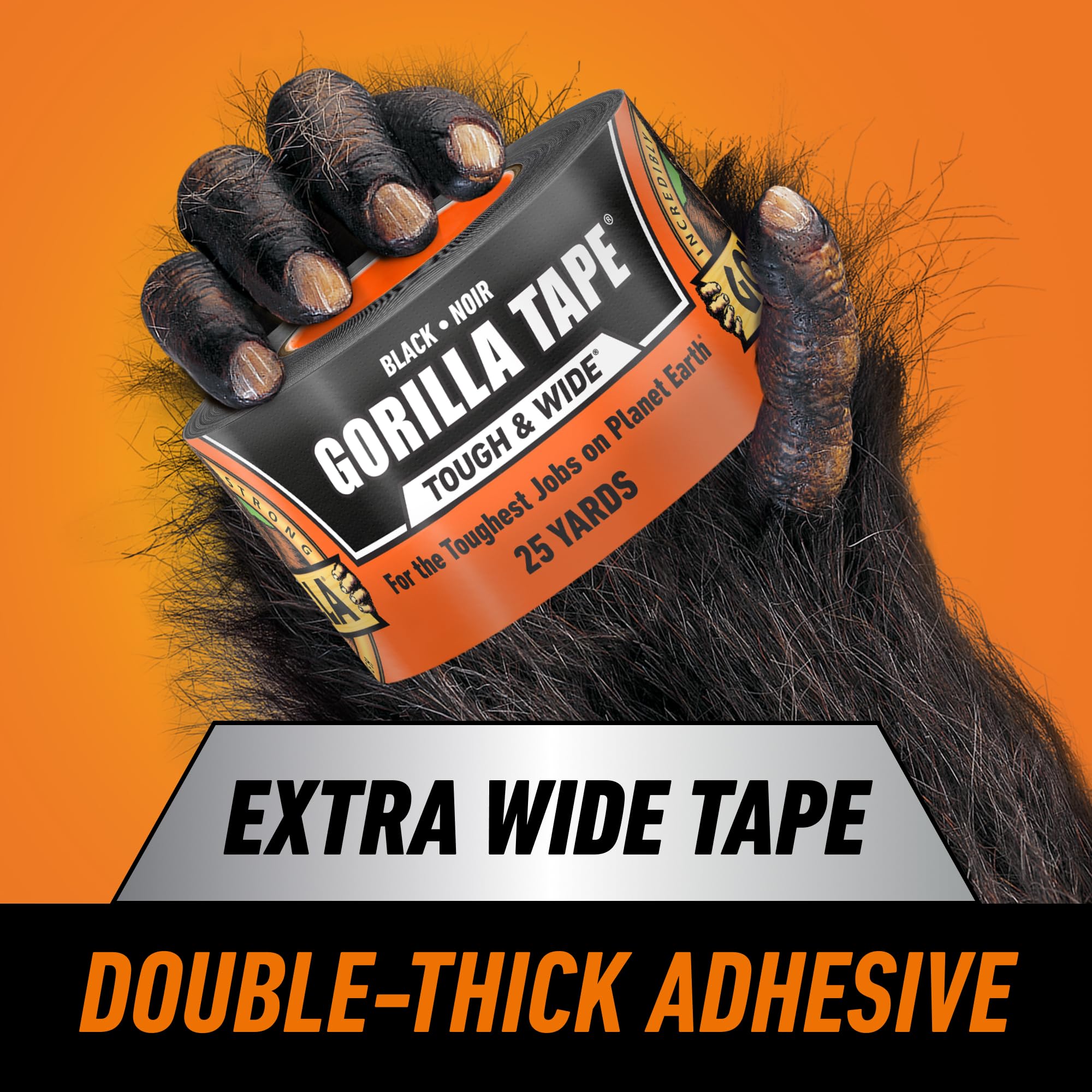 GORILLA rollo junto a regla mostrando longitud 25 yd y anchura