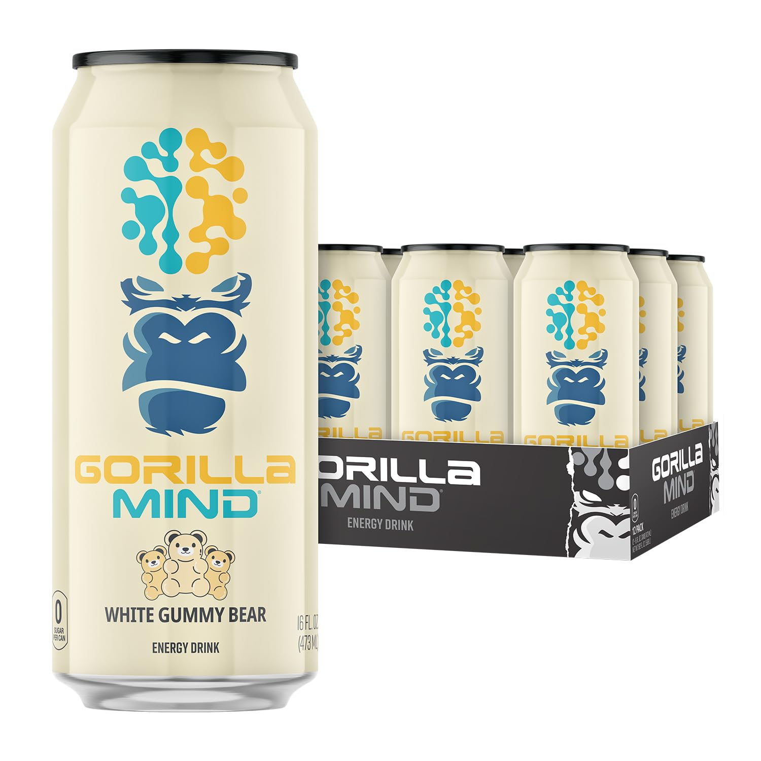 Gorilla Mind lata frontal mostrando diseño y tamaño, ideal para energía y enfoque