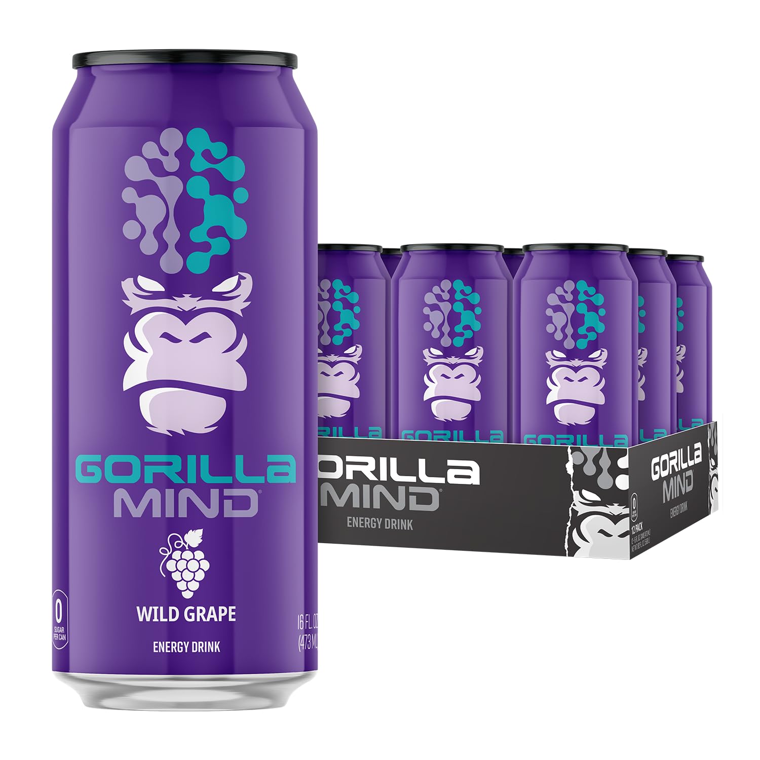 Gorilla Mind lata frontal Wild Grape mostrando diseño y formato listo para beber