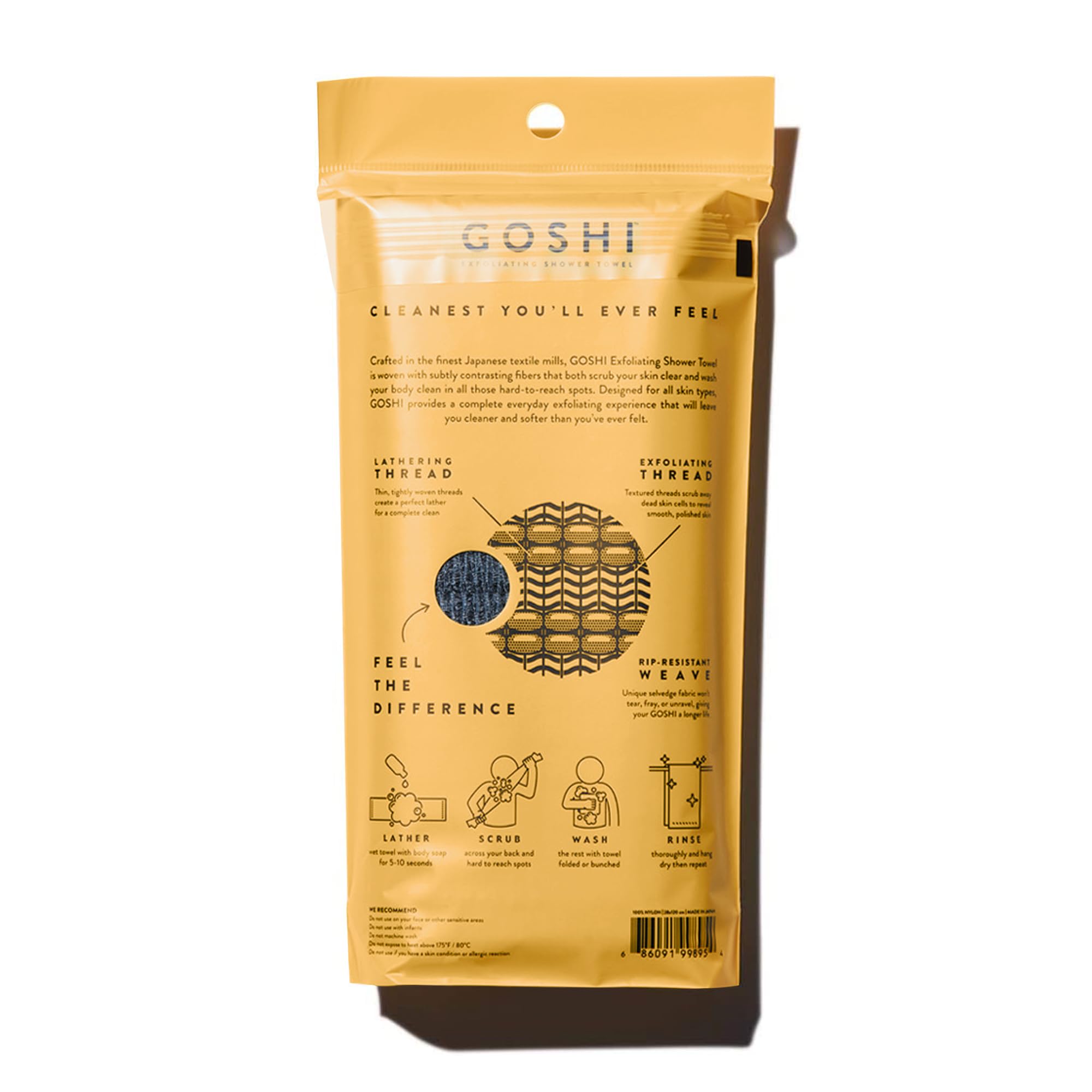 GOSHI textura de nylon en primer plano que genera espuma y exfolia eficazmente