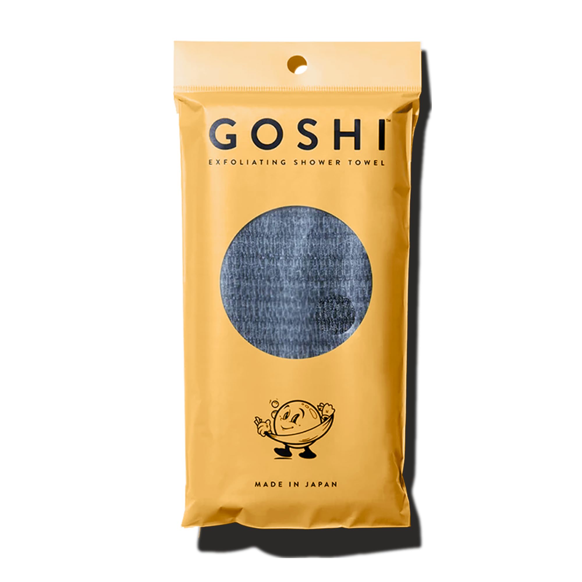 GOSHI toalla exfoliante frontal mostrando su longitud y diseño cómodo