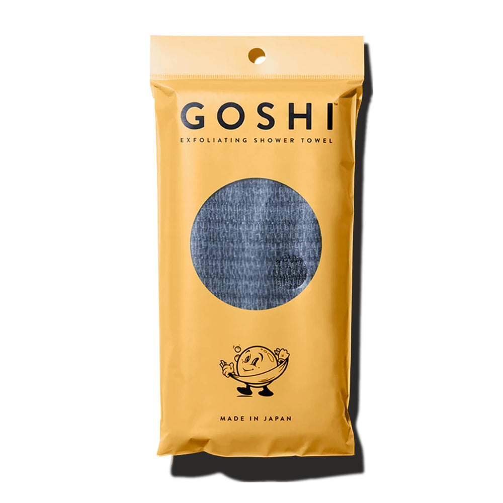 GOSHI toalla exfoliante frontal mostrando su longitud y diseño cómodo