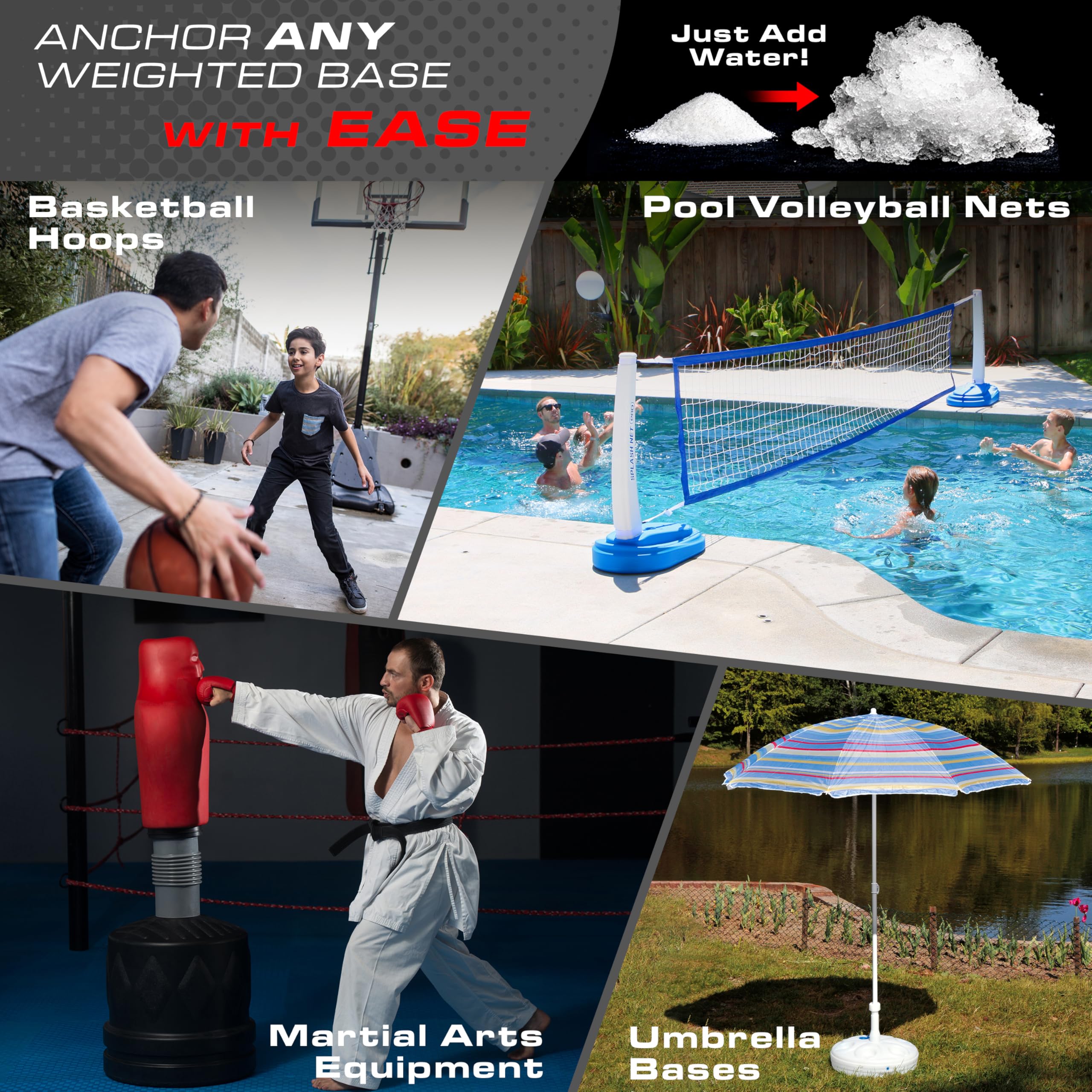 GoSports base de aro de baloncesto con gel asegurando estabilidad