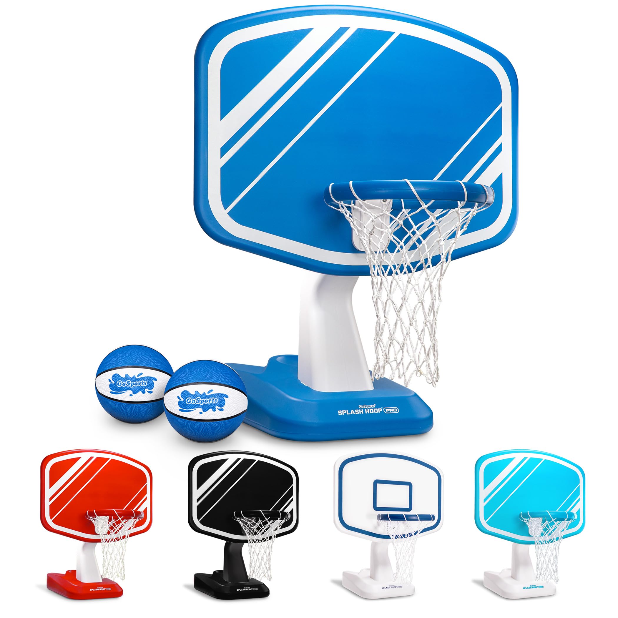 GoSports aro frontal junto a piscina mostrando tablero grande y estabilidad