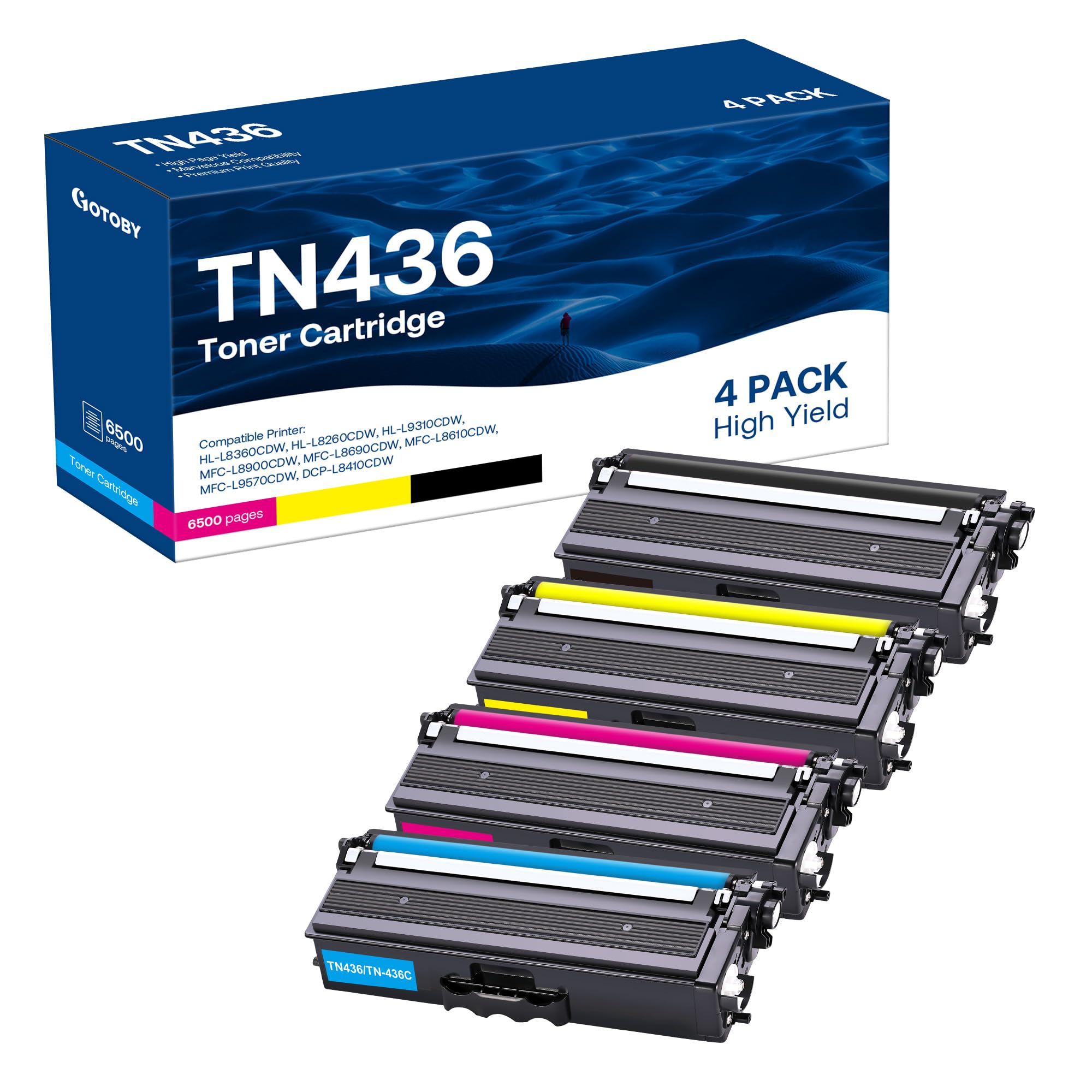GOTOBY pack TN436 frontal mostrando los cuatro cartuchos y ahorro