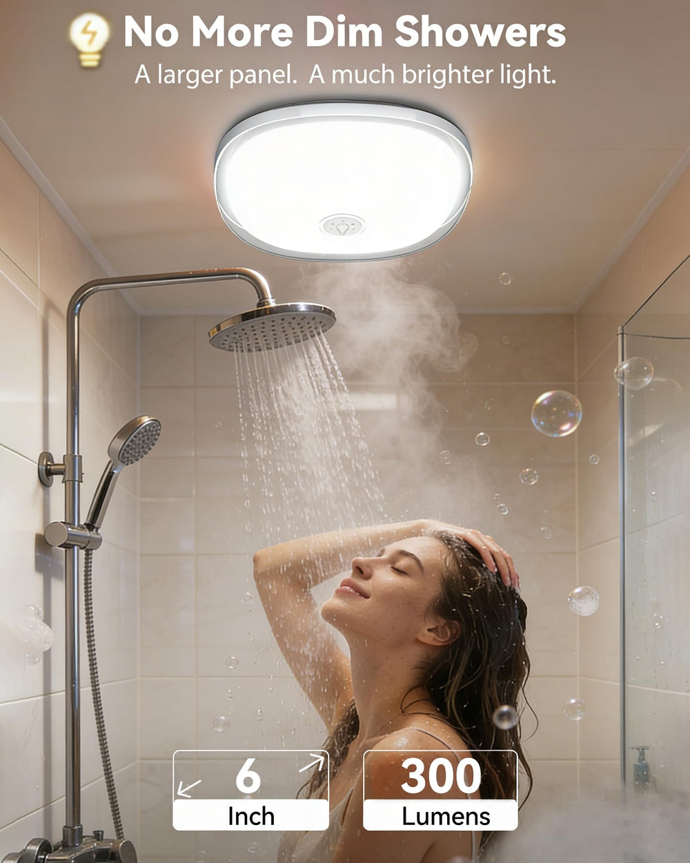 Gotopceed luz en uso dentro de una ducha, mejora la visibilidad
