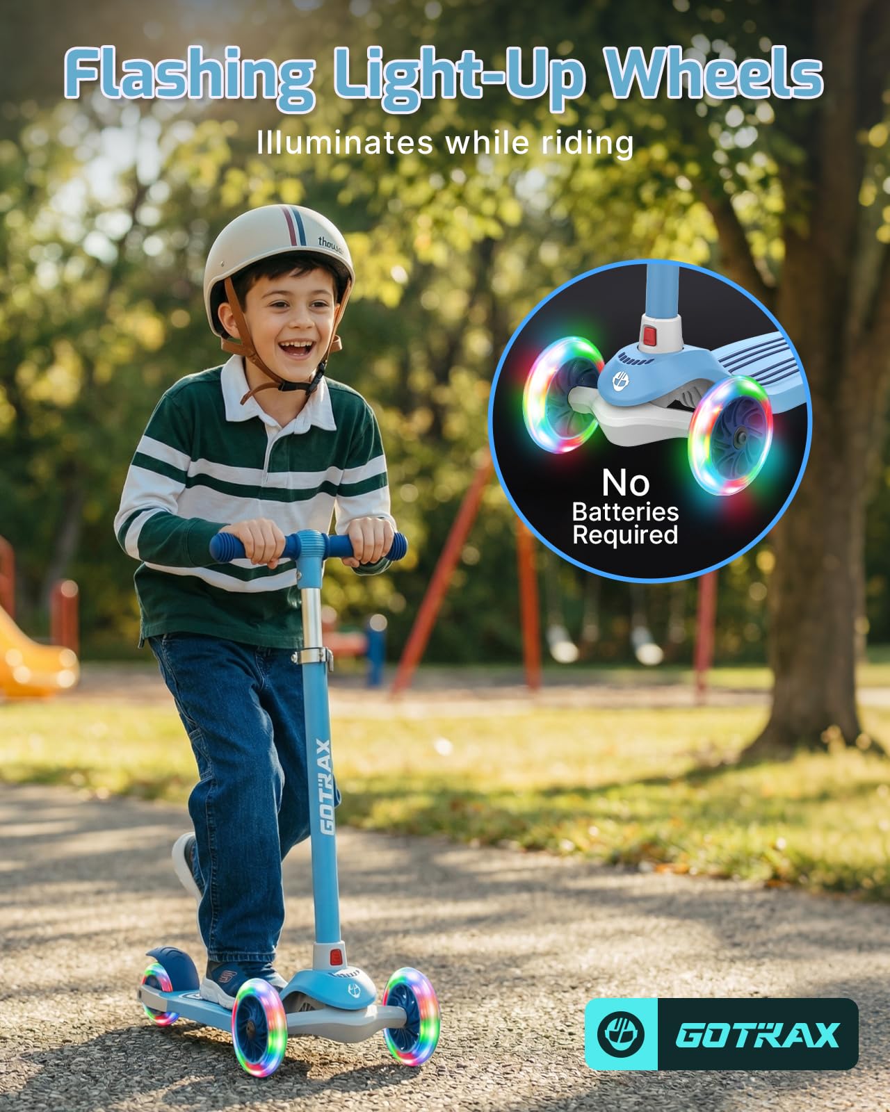 Gotrax KS1 niño montando en parque promoviendo aprendizaje