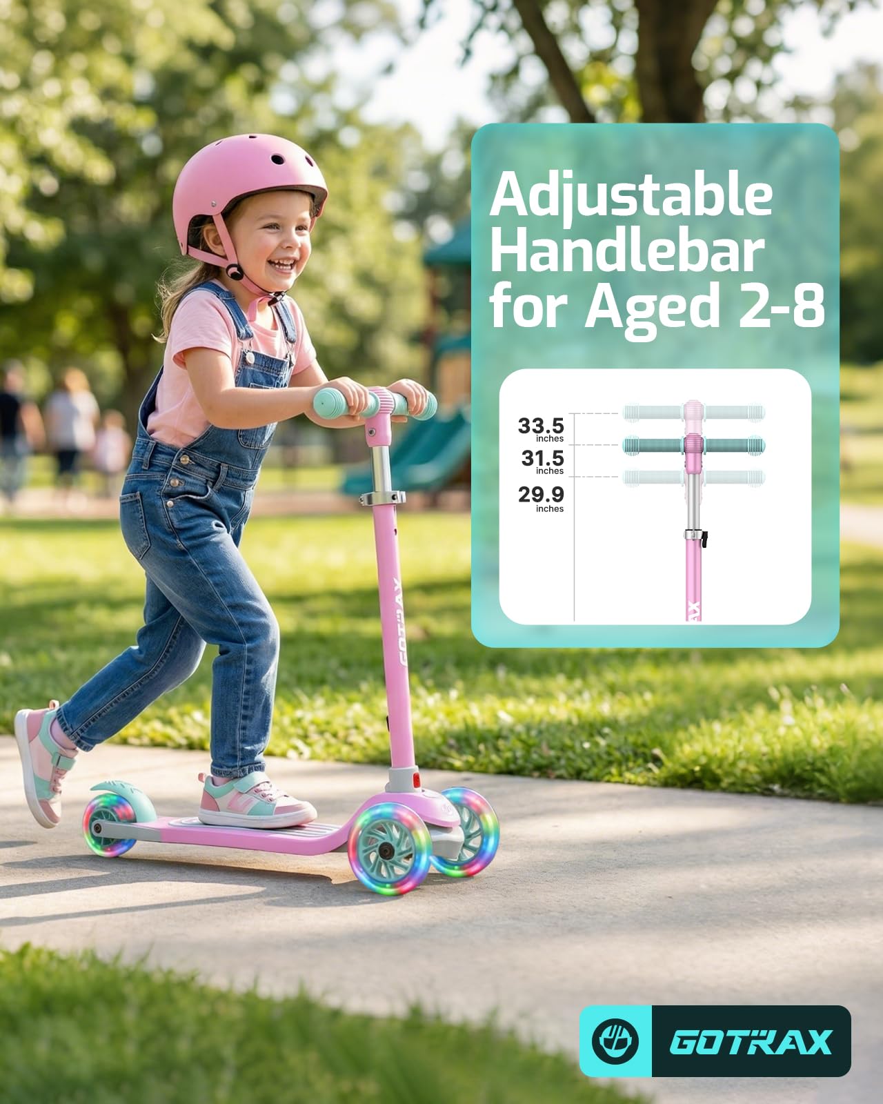 Gotrax KS1 manillar ajustable mostrando las tres alturas