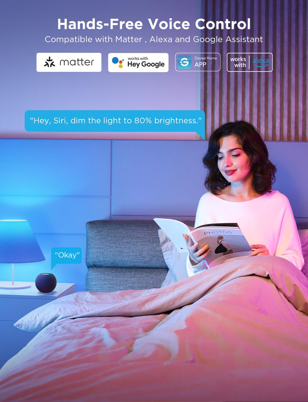 Govee app Govee Home en smartphone controlando colores, control remoto fácil