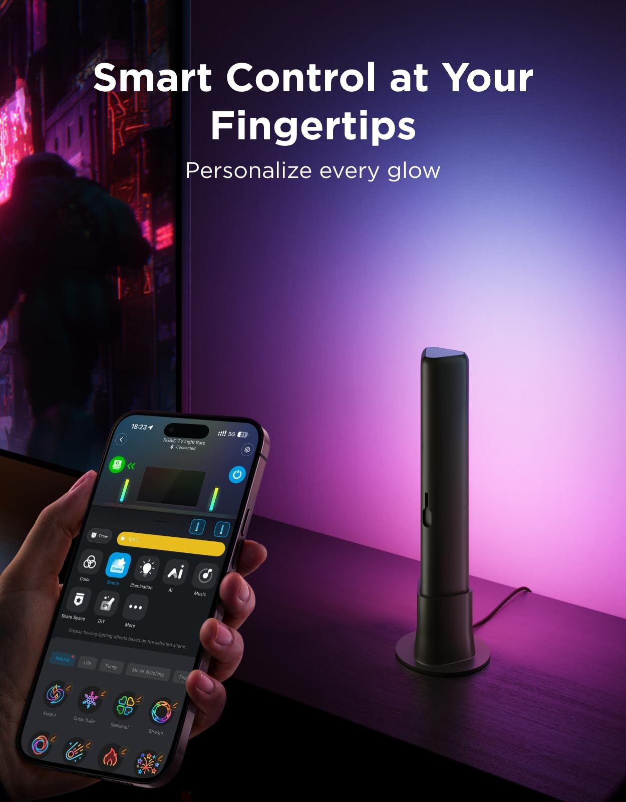 Govee App Govee Home en teléfono controlando escenas rápidamente