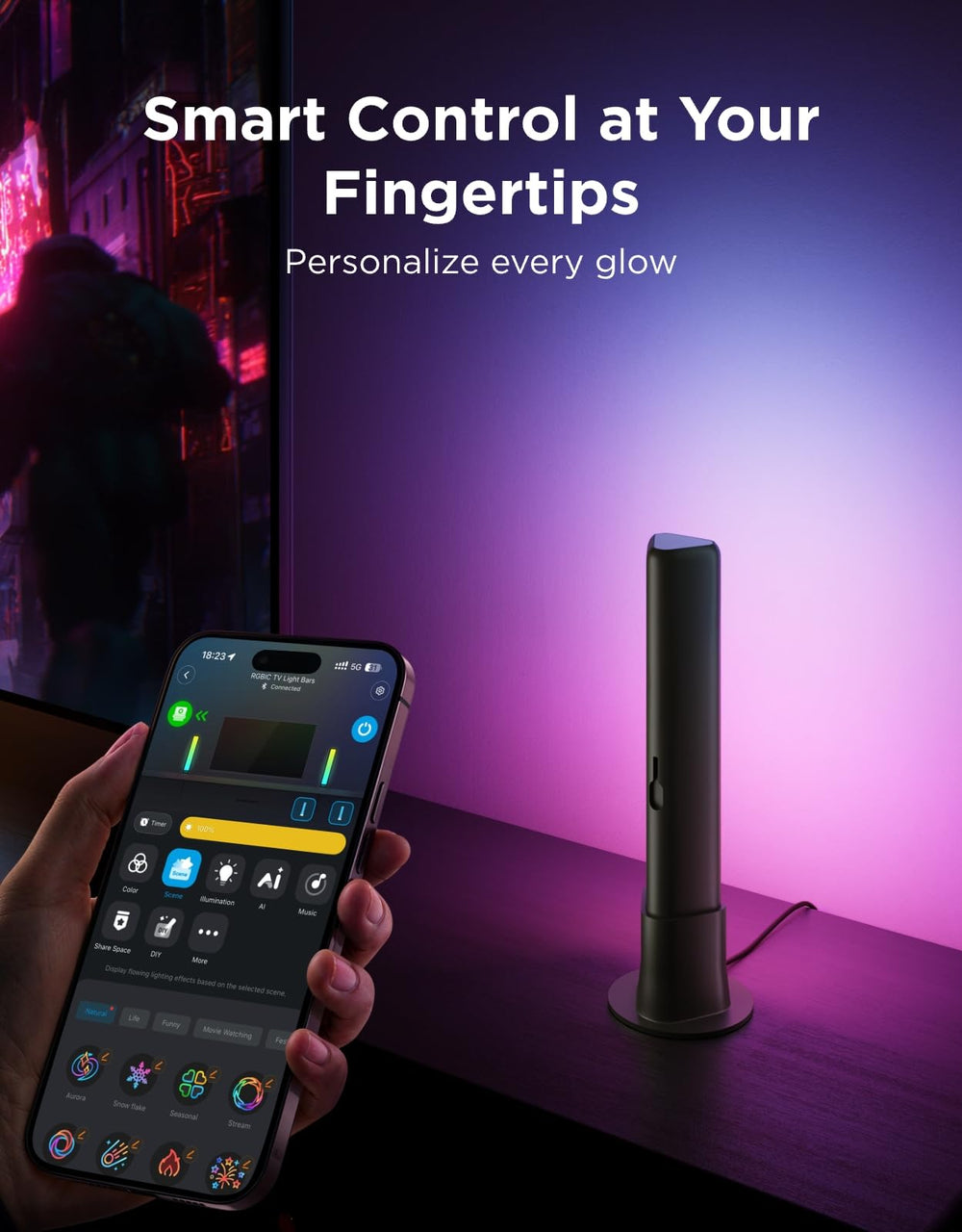 Govee App Govee Home en teléfono controlando escenas rápidamente