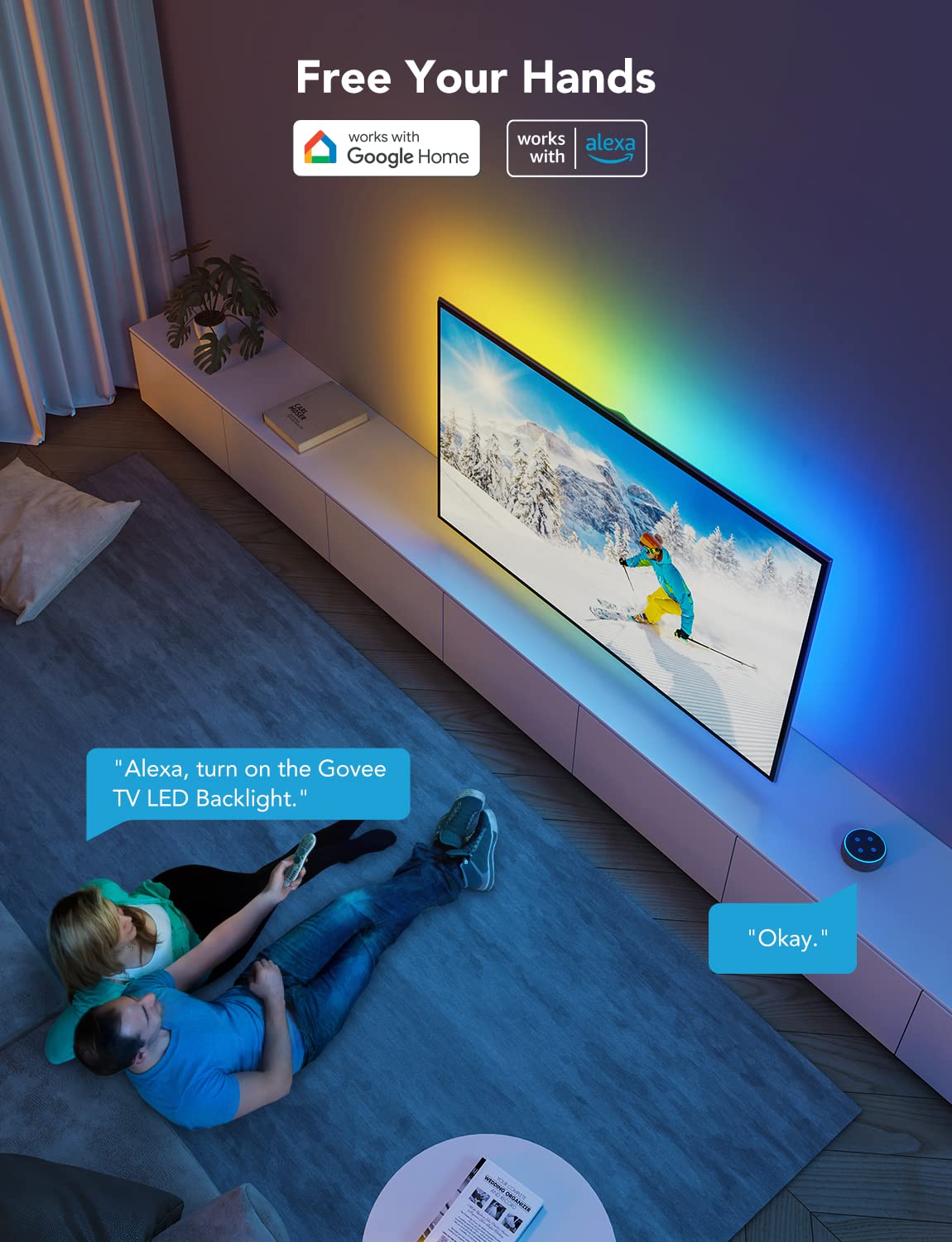 Govee colores activados detrás de TV que mejoran inmersión visual