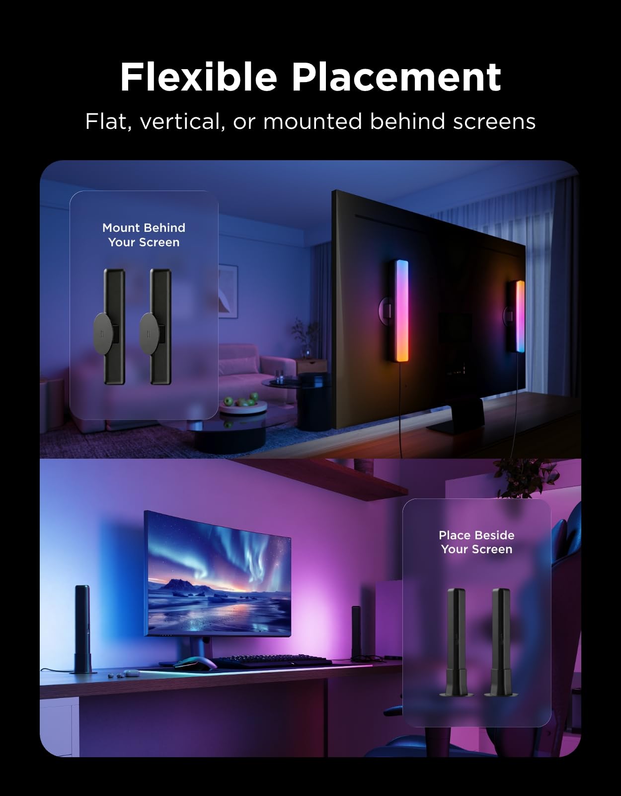 Govee al lado de monitor para comparar tamaño y cobertura
