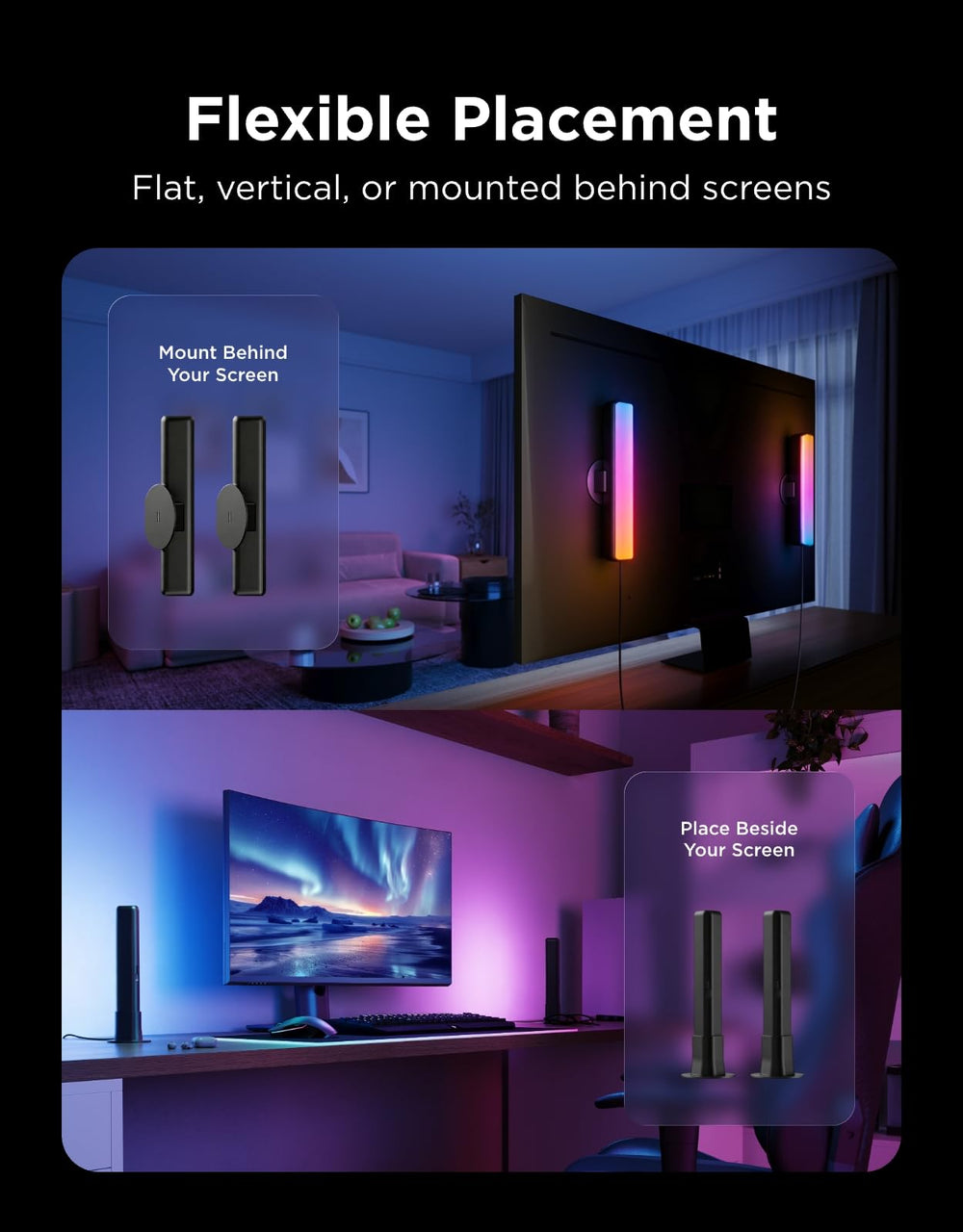 Govee al lado de monitor para comparar tamaño y cobertura