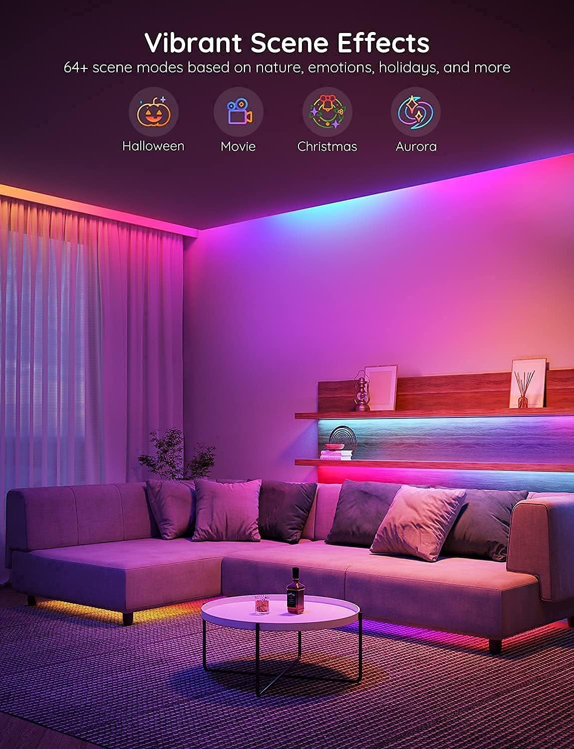 Govee tira instalada en cabecero creando ambiente regulable para dormir