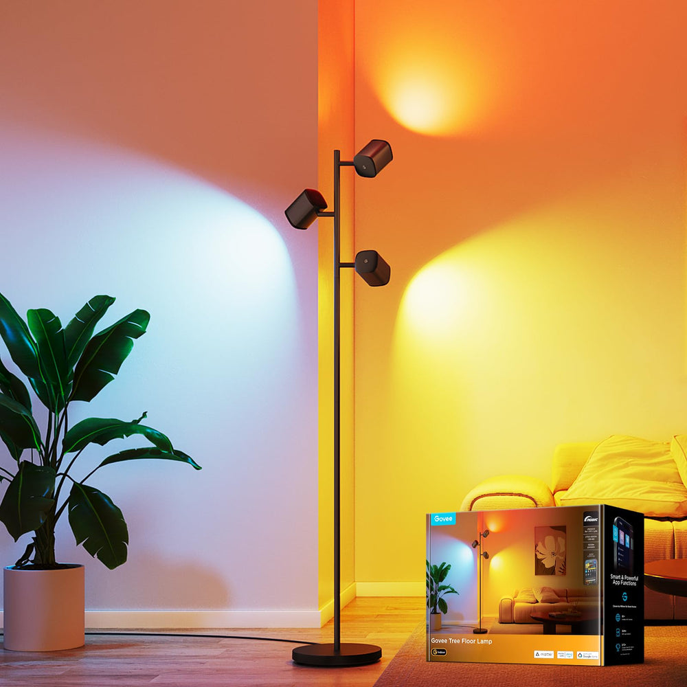 Govee vista frontal con tres luces, diseño elegante y ambiente acogedor