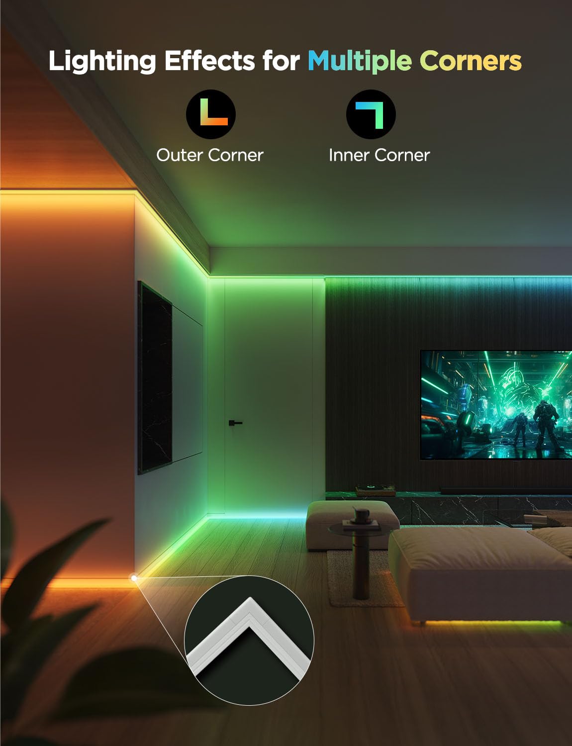 Govee tira LED instalada en escritorio aportando ambiente y concentración
