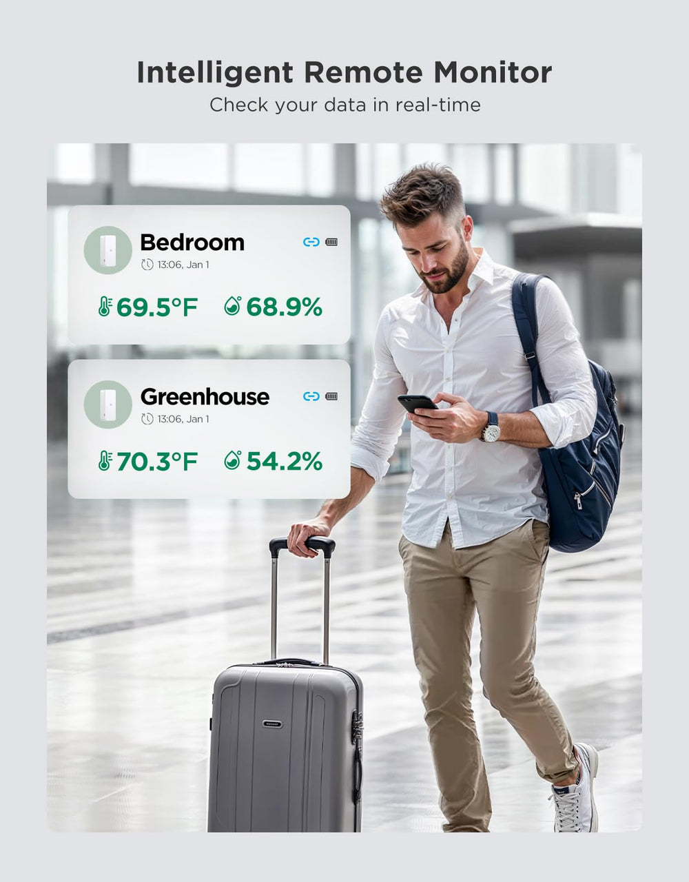 GoveeLife app con gráfica en smartphone facilitando seguimiento y exportación