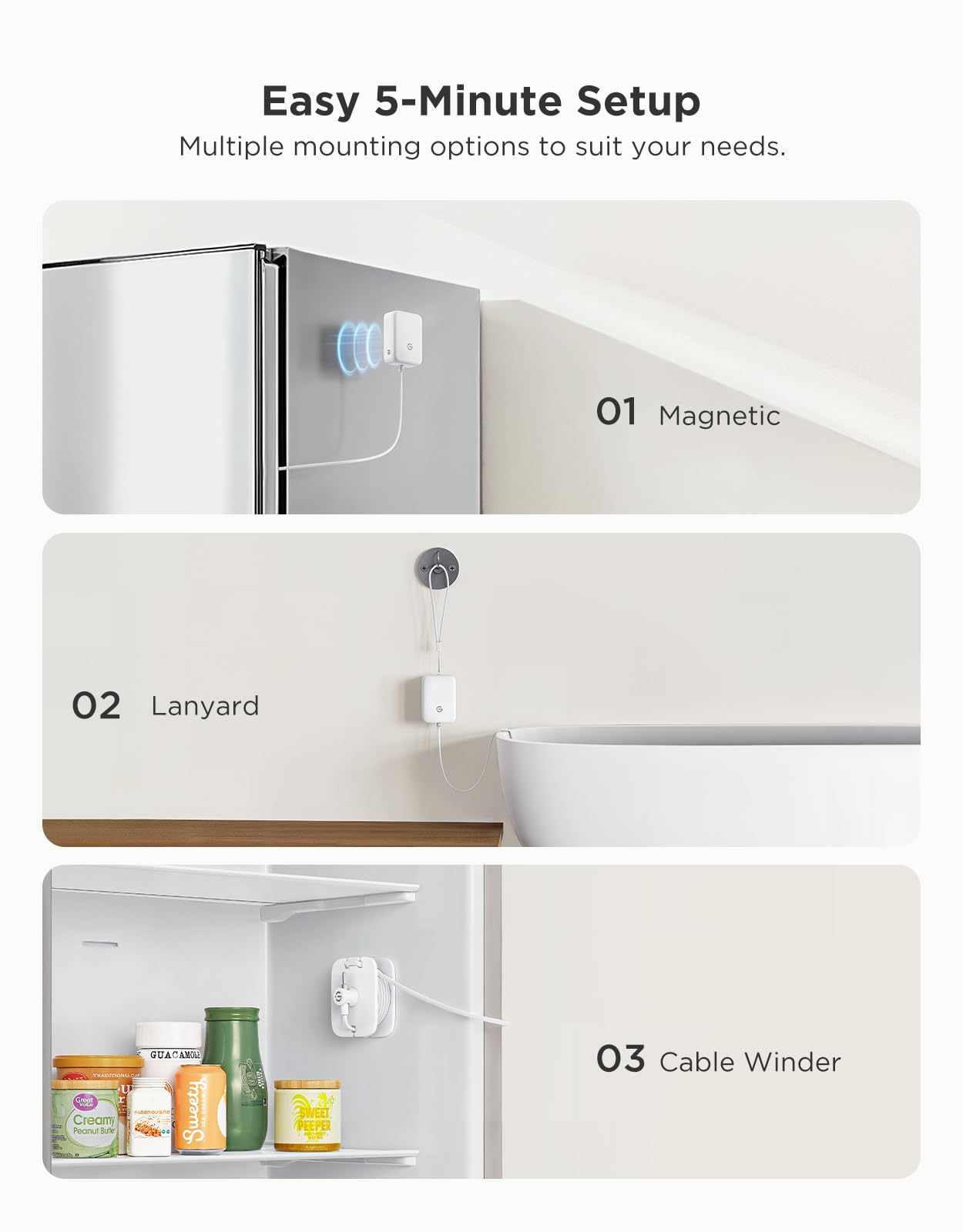 GoveeLife sensor al lado de una mano para comparar tamaño compacto